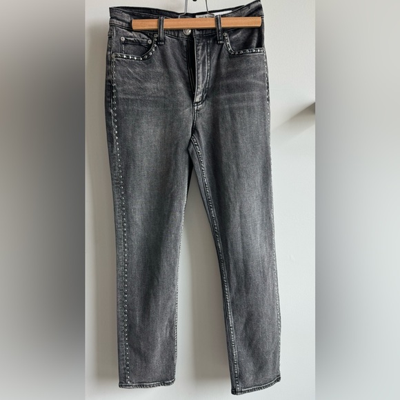 NWT Rag & Bone High Rise Skinny Wren Jeans Black Studded Women's Size 26 - Picture 3 of 15